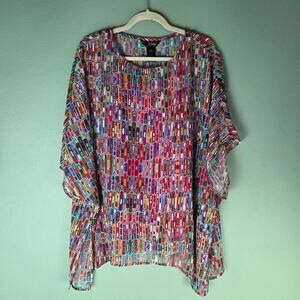 Ali Miles Womens Large Multicolor Abstract Geometric Flowy Sheer Top Colorful